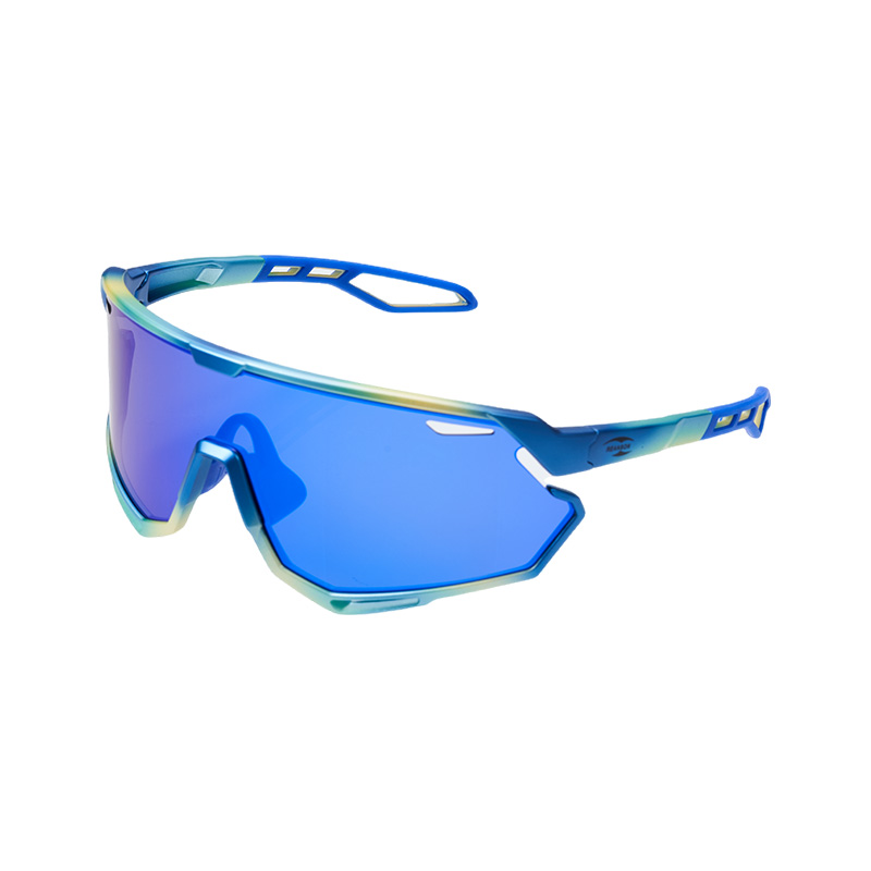 SP015 Individuelle Fahrradbrille mit blau-grünem Rahmen und blauen Gläsern