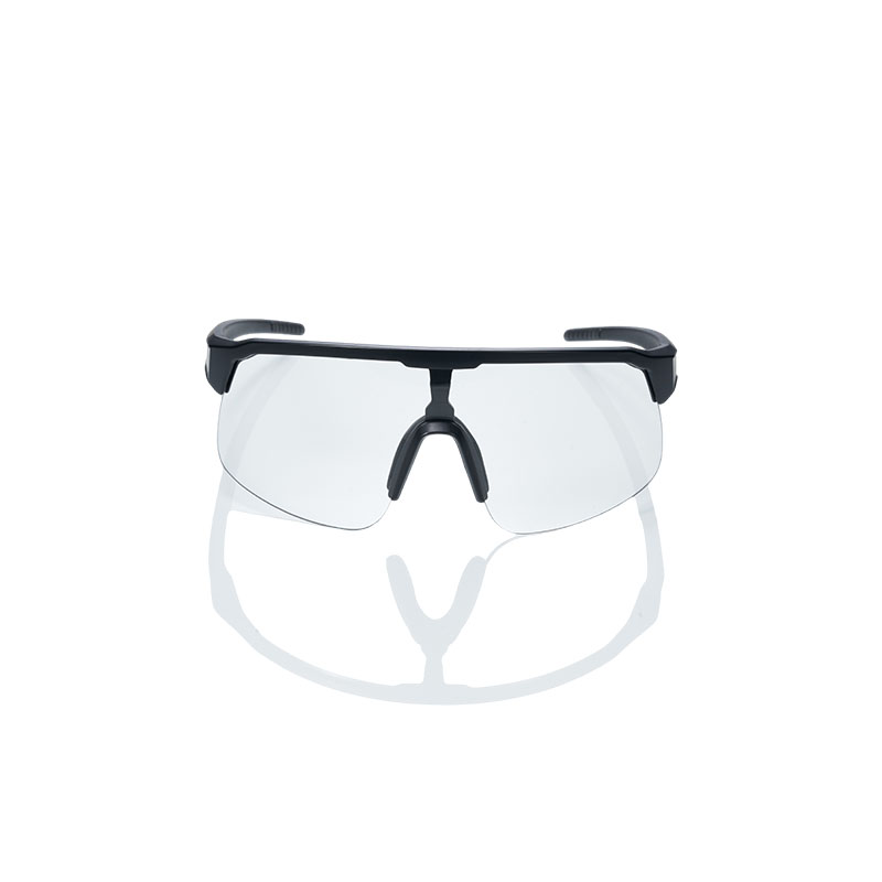 Sportsonnenbrille, schwarzer Rahmen, weiße Gläser