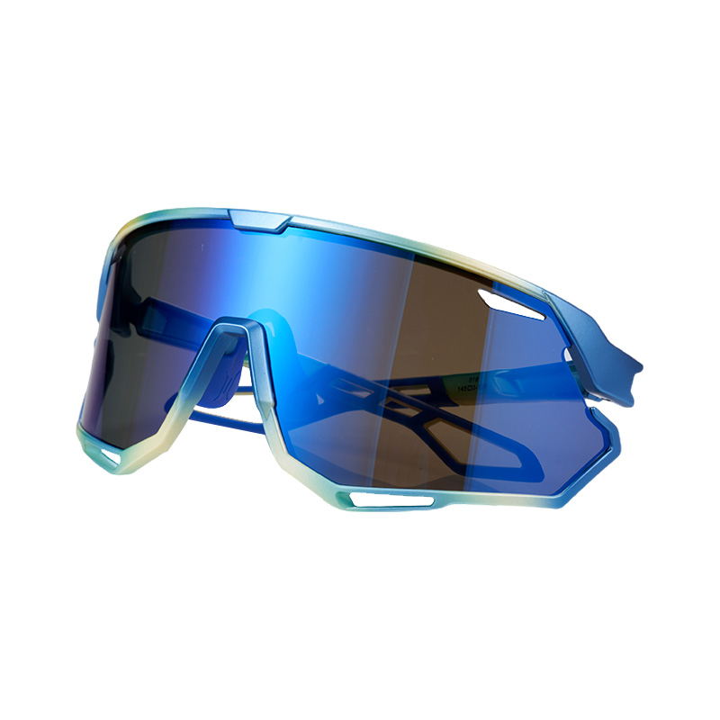 SP015 Individuelle Fahrradbrille mit blau-grünem Rahmen und blauen Gläsern