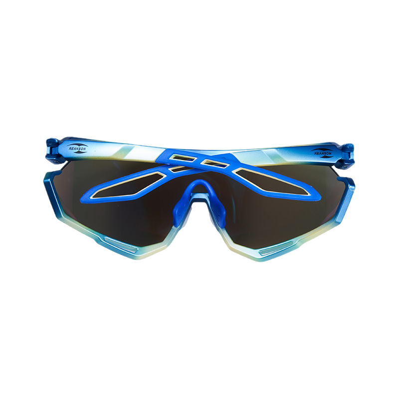 SP015 Individuelle Fahrradbrille mit blau-grünem Rahmen und blauen Gläsern